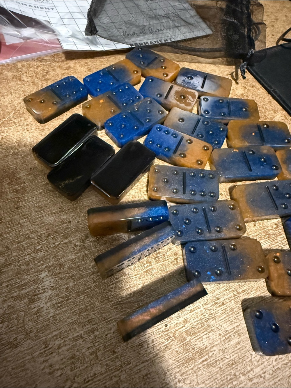 Unbranded Blue and Burnt Orange Domino Set - Men's Accessory Game Pieces